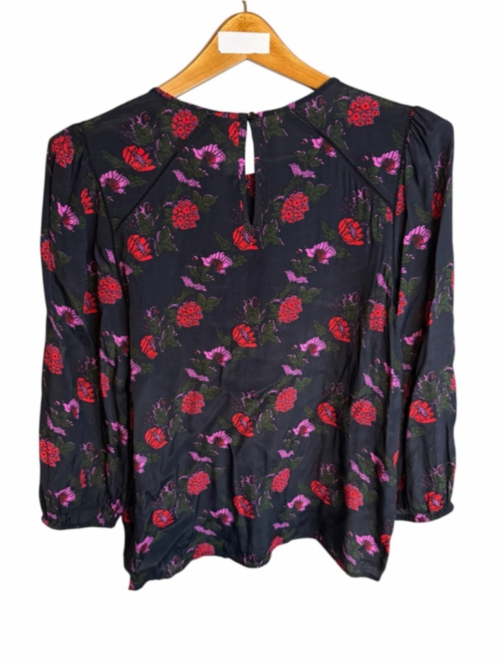 Lucky Brand Pink Red Floral Peasant Top Black Boho Blouse Medium - Picture 3 of 6